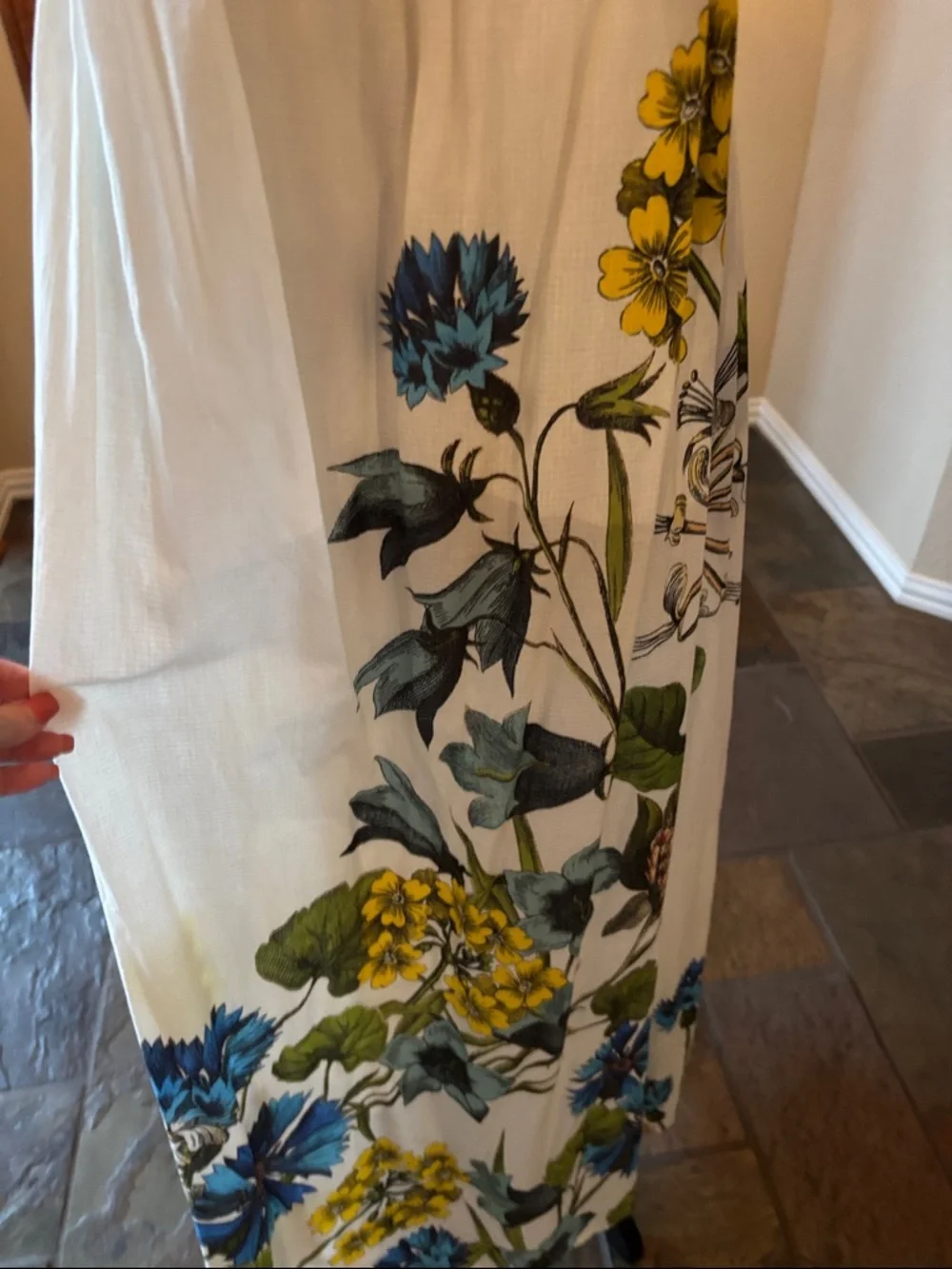 Women’s White Floral Maxi Dress w/Blue & Yellow Blooms by Maeve - Picture 2 of 5